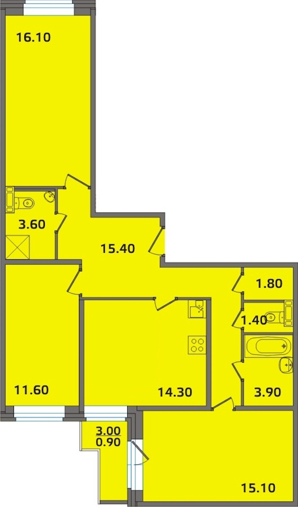 3-комнатная, 82 м² — ЖК ЖК ЭкспоГрад 2