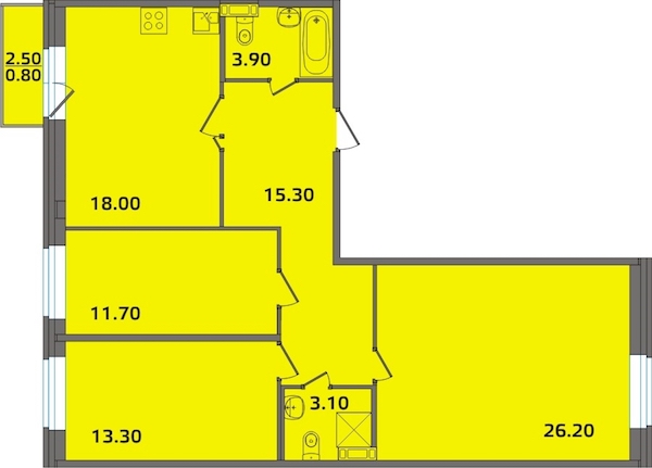 3-комнатная, 92 м² — ЖК ЖК ЭкспоГрад 2