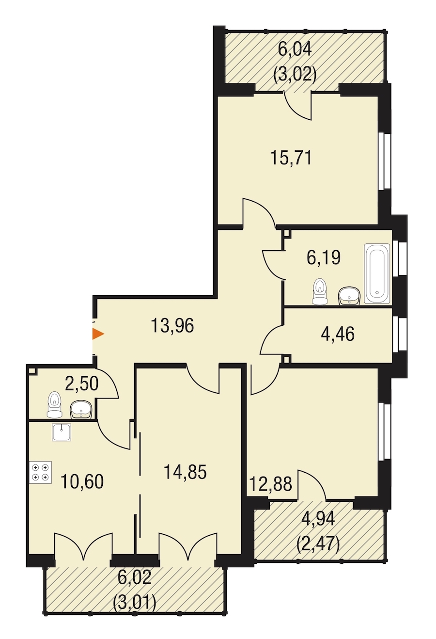 3-комнатная, 88 м² — ЖК ЖК Горки Парк