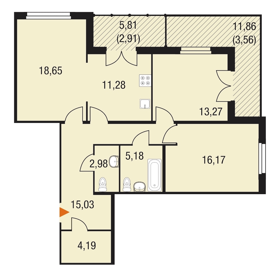 3-комнатная, 93 м² — ЖК ЖК Горки Парк