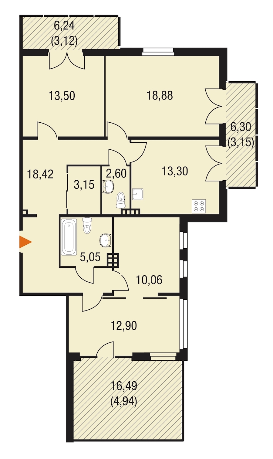 3-комнатная, 109 м² — ЖК ЖК Горки Парк