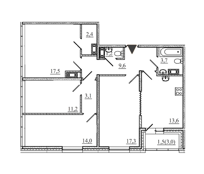 4-комнатная, 95 м² — ЖК ЖК Аист