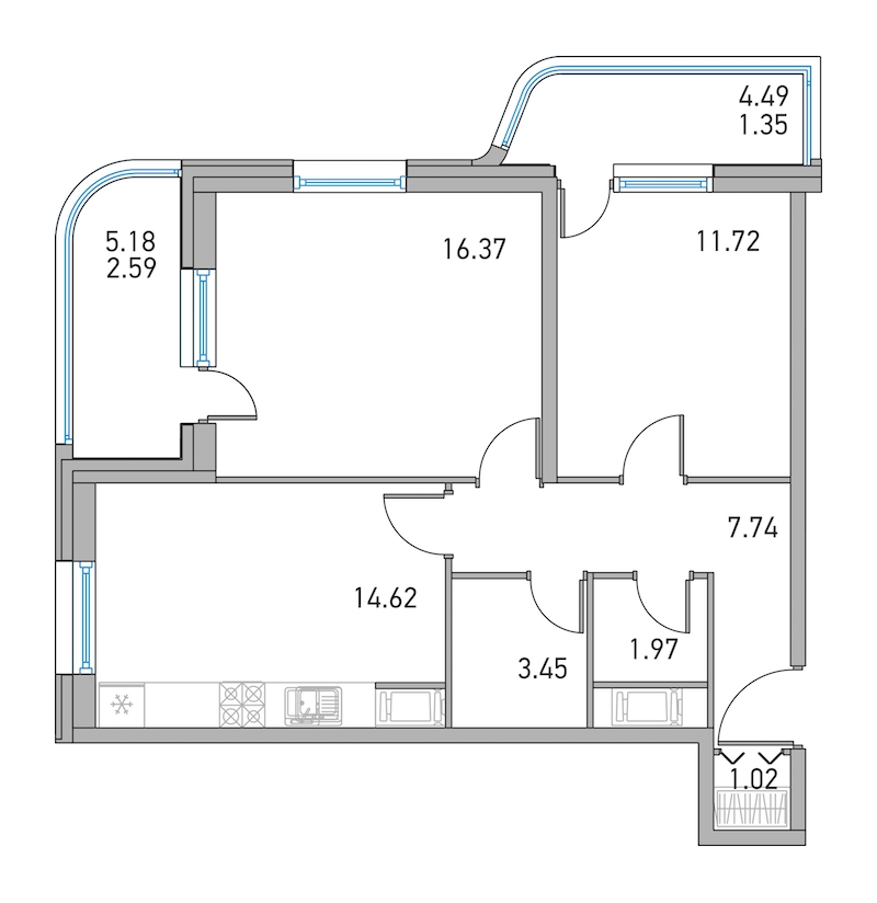 2-комнатная, 57 м² — ЖК ЖК Дом на Львовской