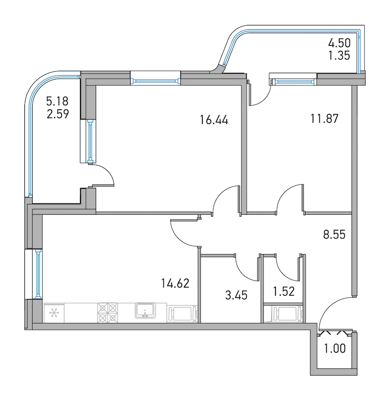 2-комнатная, 57 м² — ЖК ЖК Дом на Львовской