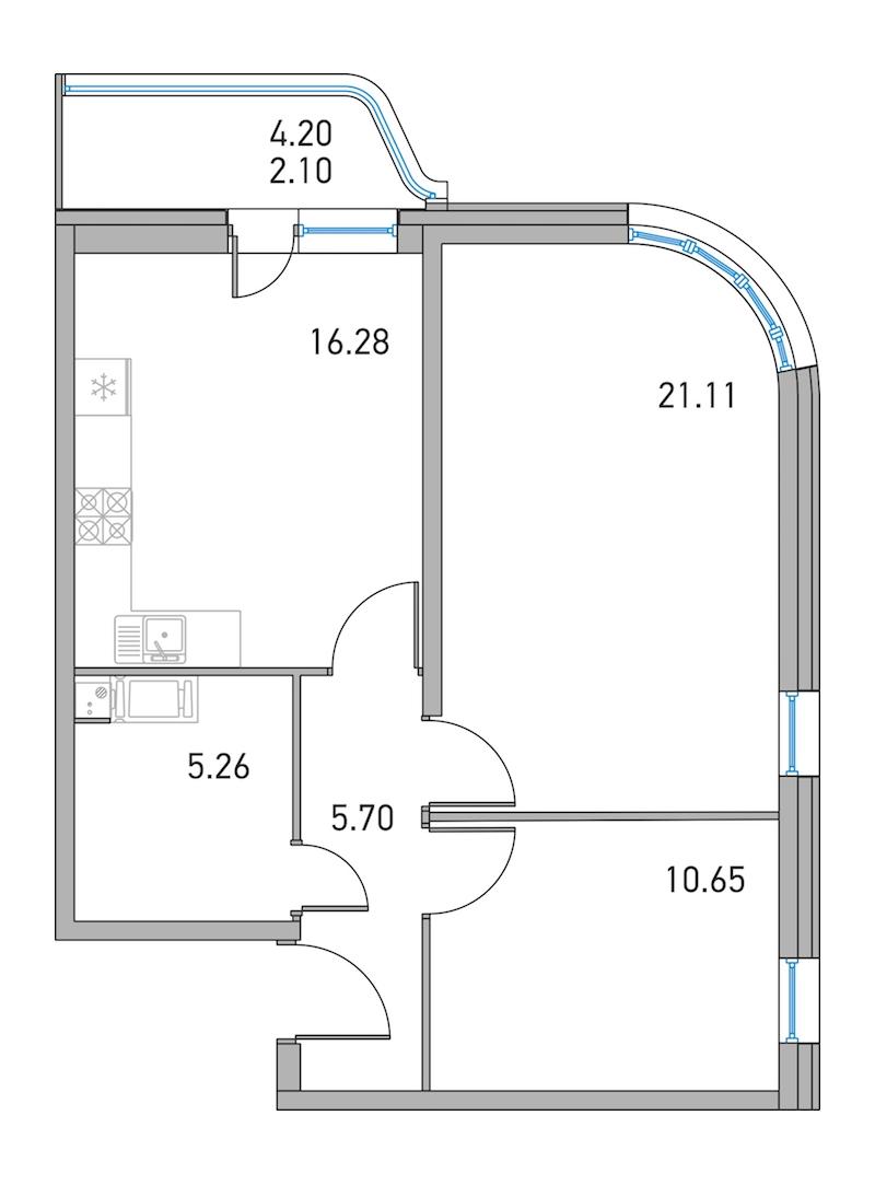 2-комнатная, 59 м² — ЖК ЖК Дом на Львовской