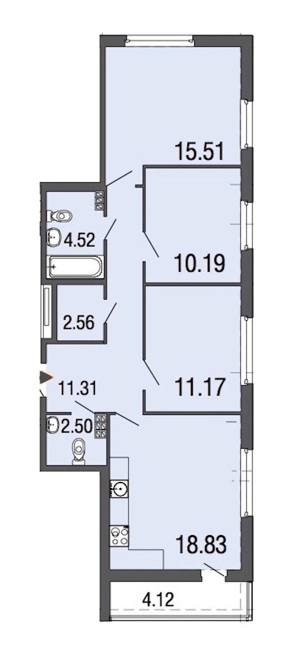 3-комнатная, 77 м² — ЖК ЖК ЭкоСити
