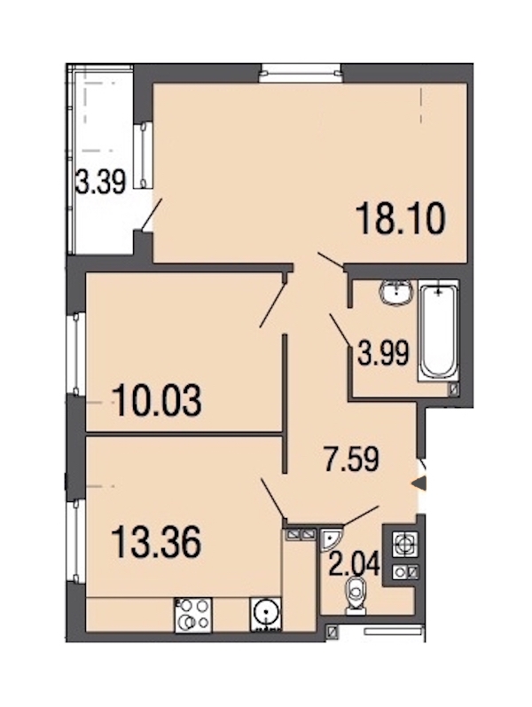2-комнатная, 55 м² — ЖК ЖК ЭкоСити