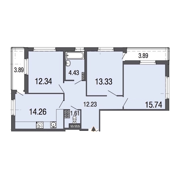 3-комнатная, 74 м² — ЖК ЖК ЭкоСити
