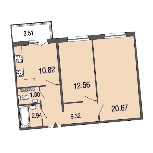 2-комнатная, 58 м² — ЖК ЖК ЭкоСити