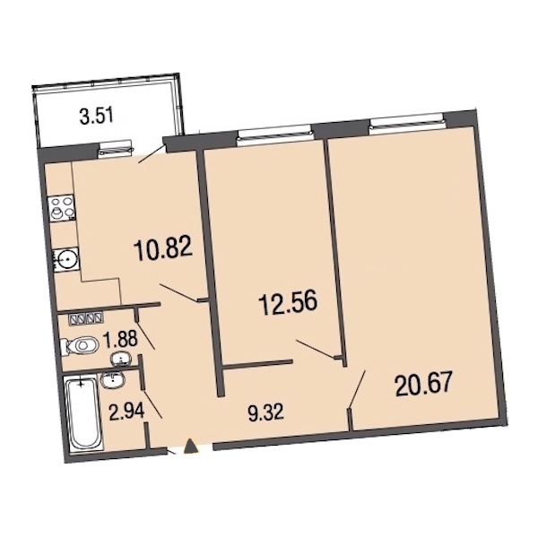 2-комнатная, 58 м² — ЖК ЖК ЭкоСити