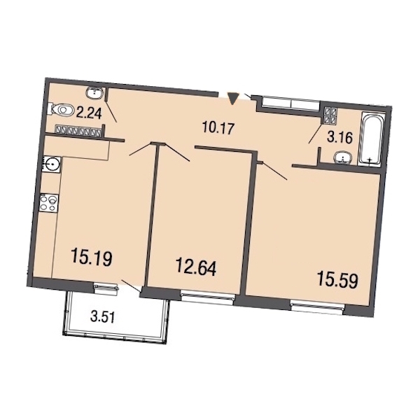 2-комнатная, 59 м² — ЖК ЖК ЭкоСити