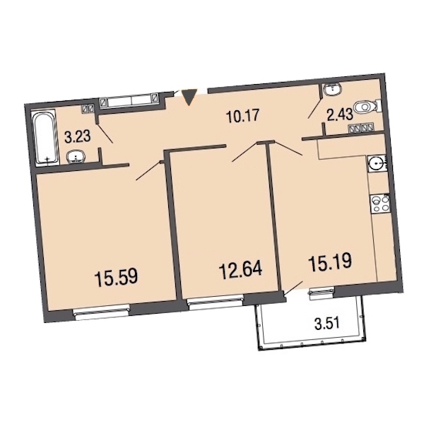 2-комнатная, 59 м² — ЖК ЖК ЭкоСити