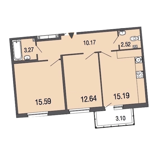 2-комнатная, 59 м² — ЖК ЖК ЭкоСити