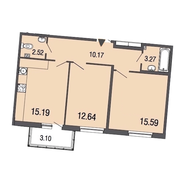 2-комнатная, 59 м² — ЖК ЖК ЭкоСити
