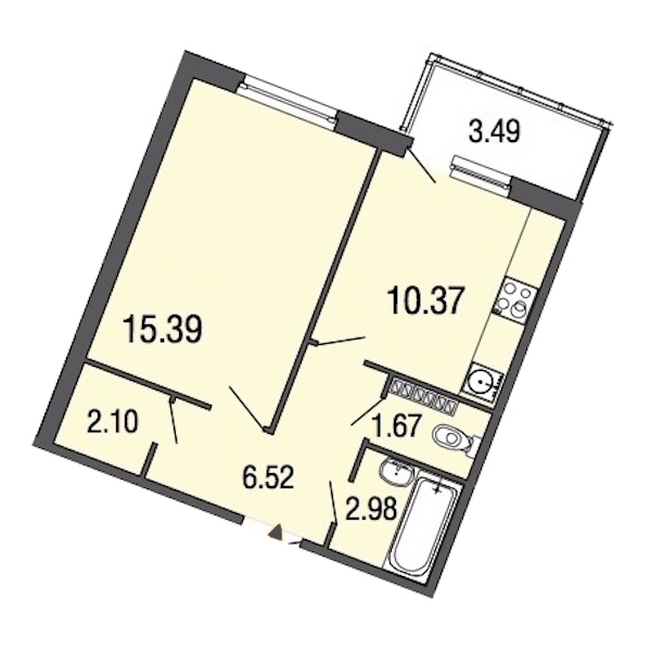 1-комнатная, 39 м² — ЖК ЖК ЭкоСити