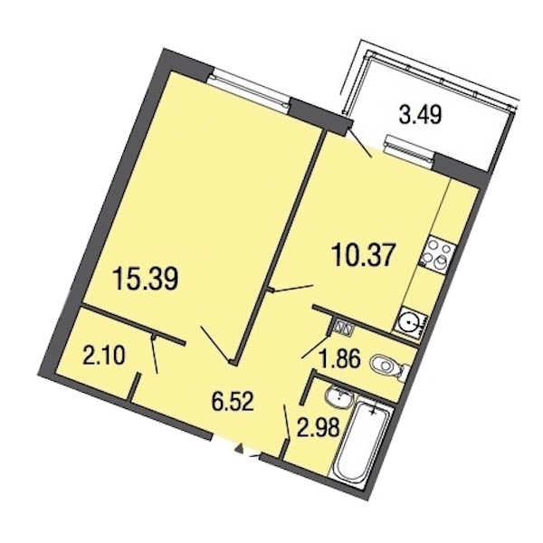 1-комнатная, 39 м² — ЖК ЖК ЭкоСити
