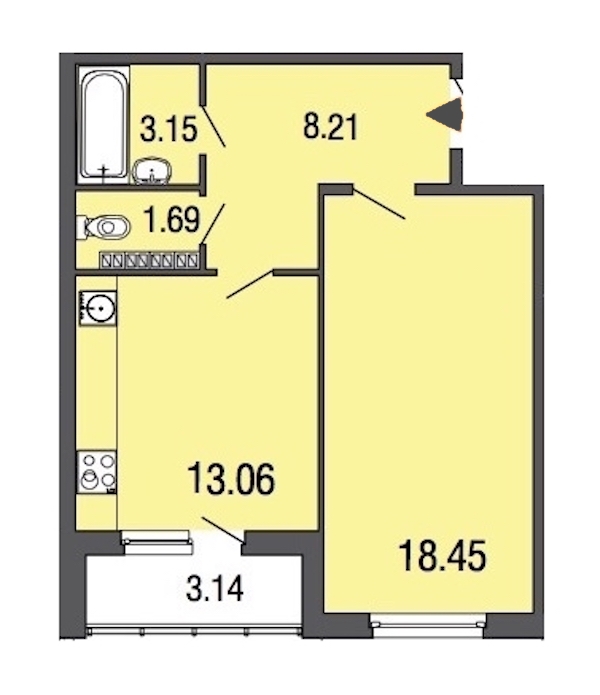 1-комнатная, 45 м² — ЖК ЖК ЭкоСити