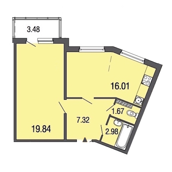 1-комнатная, 48 м² — ЖК ЖК ЭкоСити