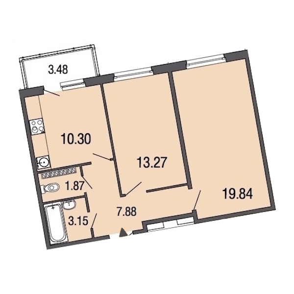2-комнатная, 56 м² — ЖК ЖК ЭкоСити