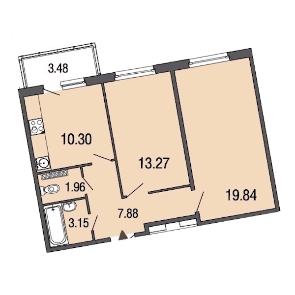 2-комнатная, 56 м² — ЖК ЖК ЭкоСити
