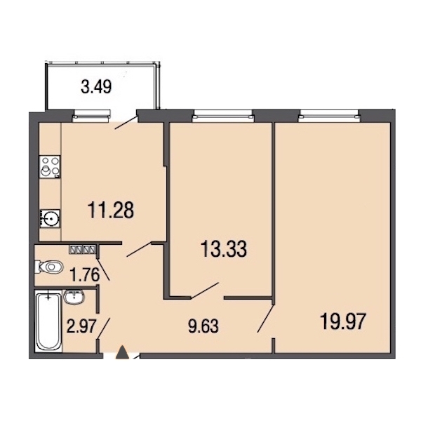2-комнатная, 59 м² — ЖК ЖК ЭкоСити