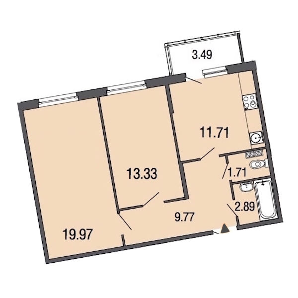 2-комнатная, 60 м² — ЖК ЖК ЭкоСити
