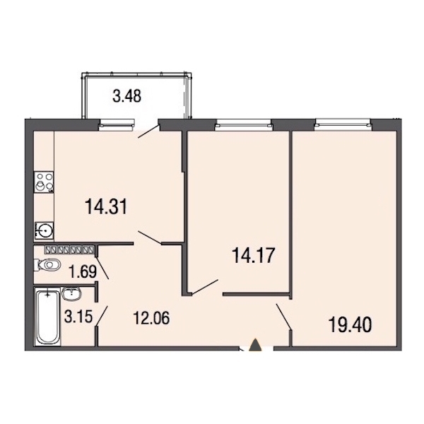 2-комнатная, 65 м² — ЖК ЖК ЭкоСити