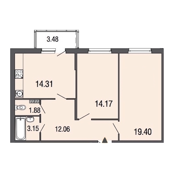 2-комнатная, 65 м² — ЖК ЖК ЭкоСити