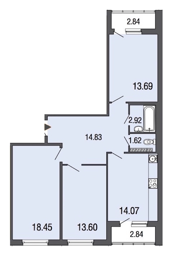3-комнатная, 79 м² — ЖК ЖК ЭкоСити