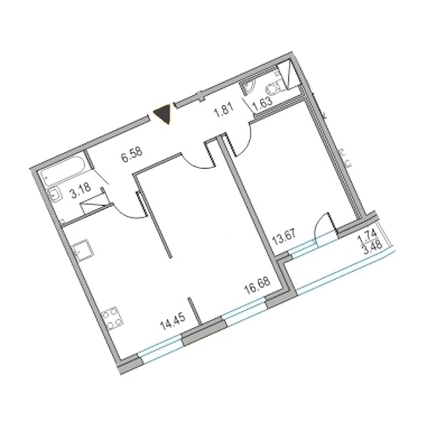 2-комнатная, 58 м² — ЖК ЖК Приморский квартал