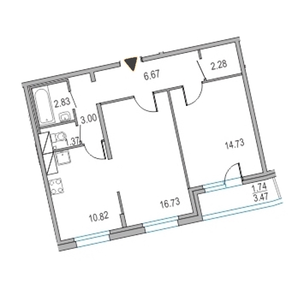 2-комнатная, 58 м² — ЖК ЖК Приморский квартал