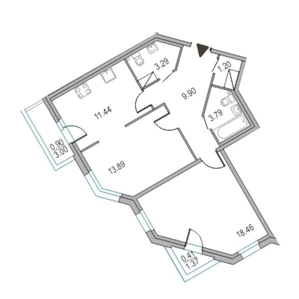 2-комнатная, 62 м² — ЖК ЖК Приморский квартал