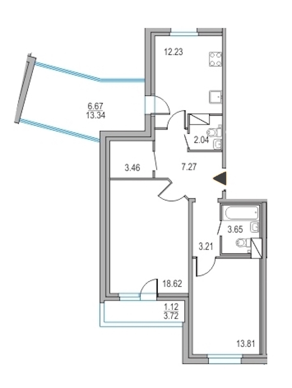 2-комнатная, 64 м² — ЖК ЖК Приморский квартал