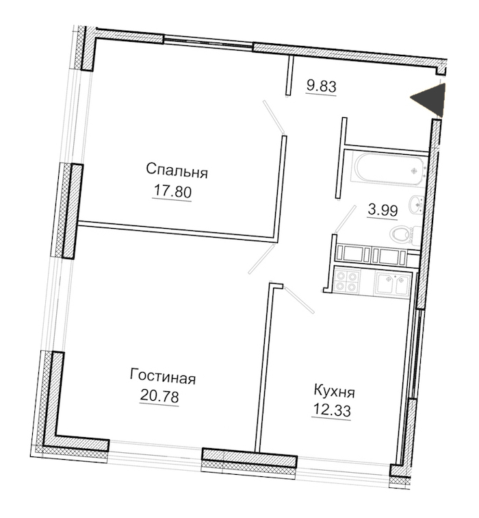 2-комнатная, 65 м² — ЖК Апарт-отель Next (Некст)