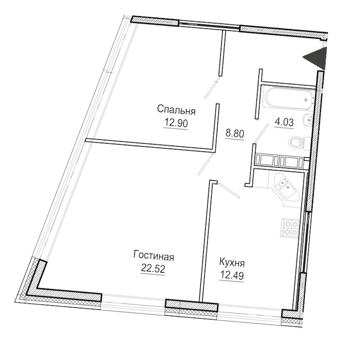 2-комнатная, 61 м² — ЖК Апарт-отель Next (Некст)