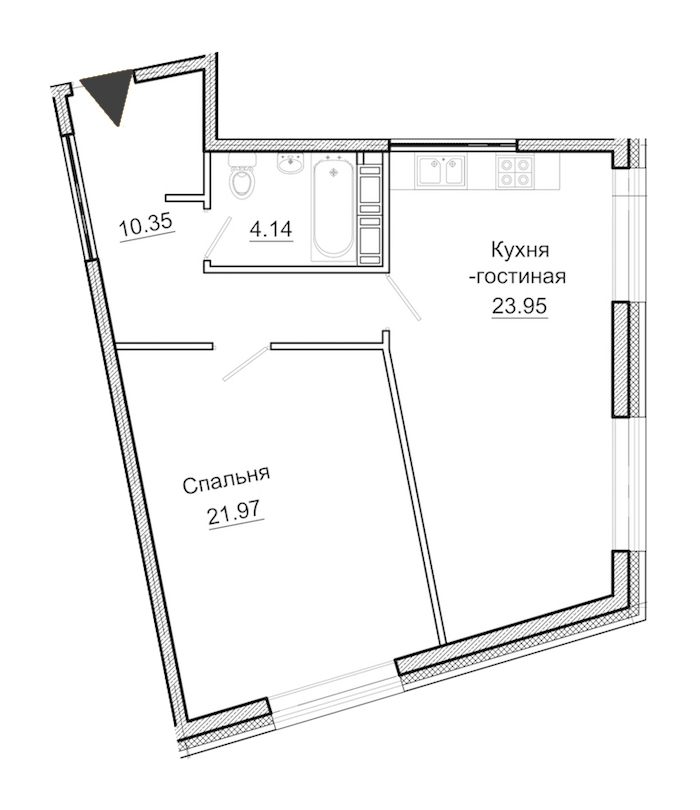 1-комнатная, 60 м² — ЖК Апарт-отель Next (Некст)