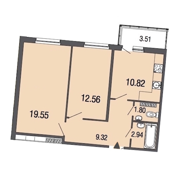 2-комнатная, 57 м² — ЖК ЖК ЭкоСити