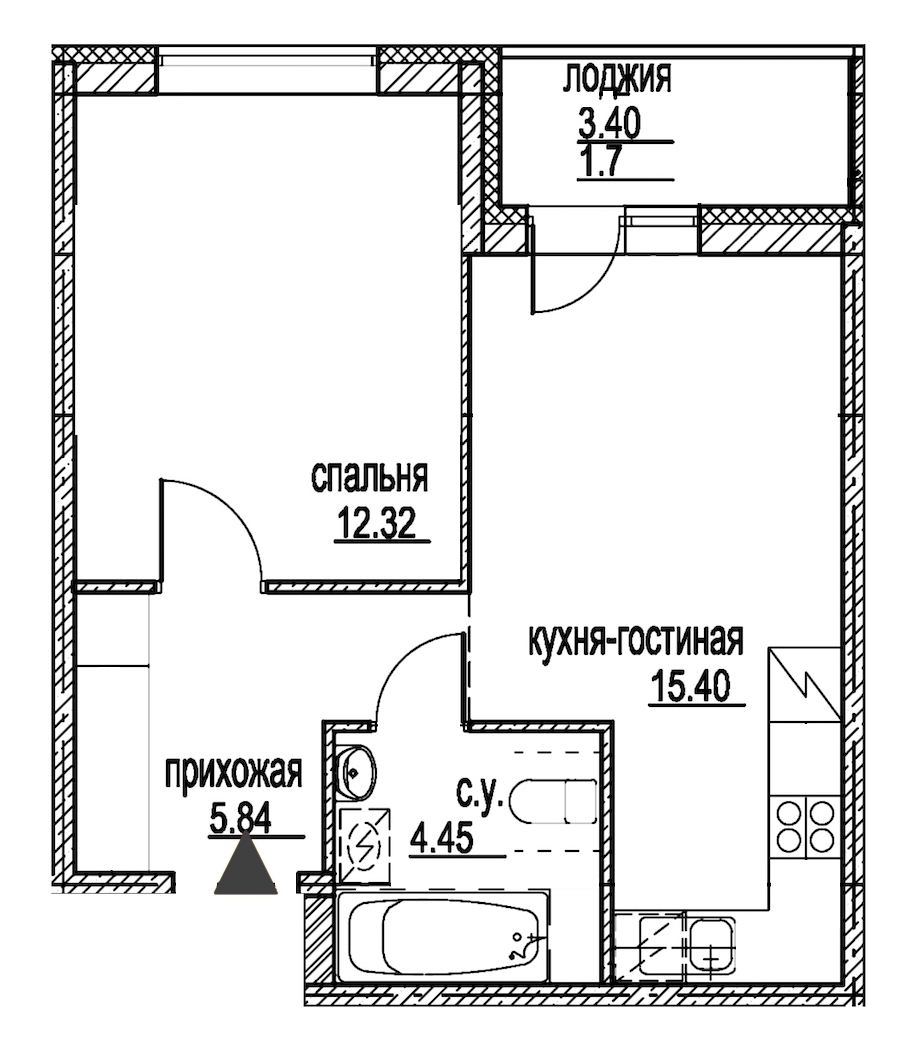 1-комнатная, 40 м² — ЖК ЖК ID Мурино (Айди Мурино)