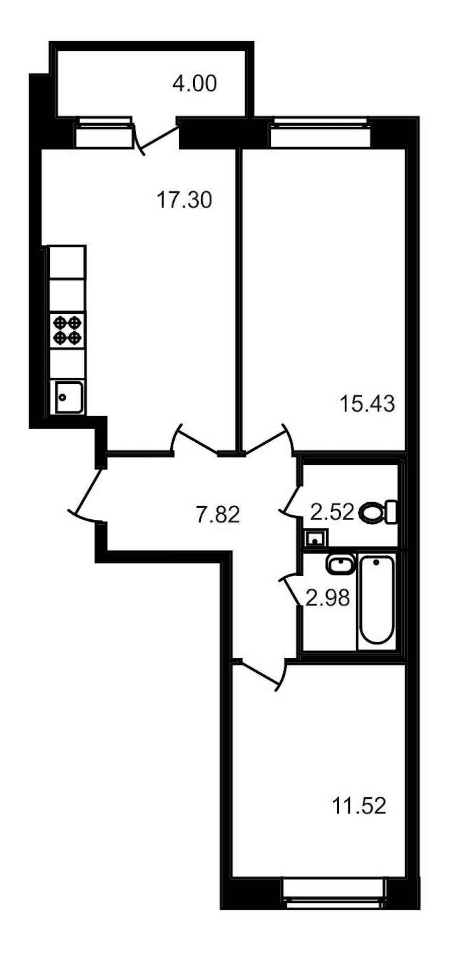 2-комнатная, 62 м² — ЖК ЖК Северный