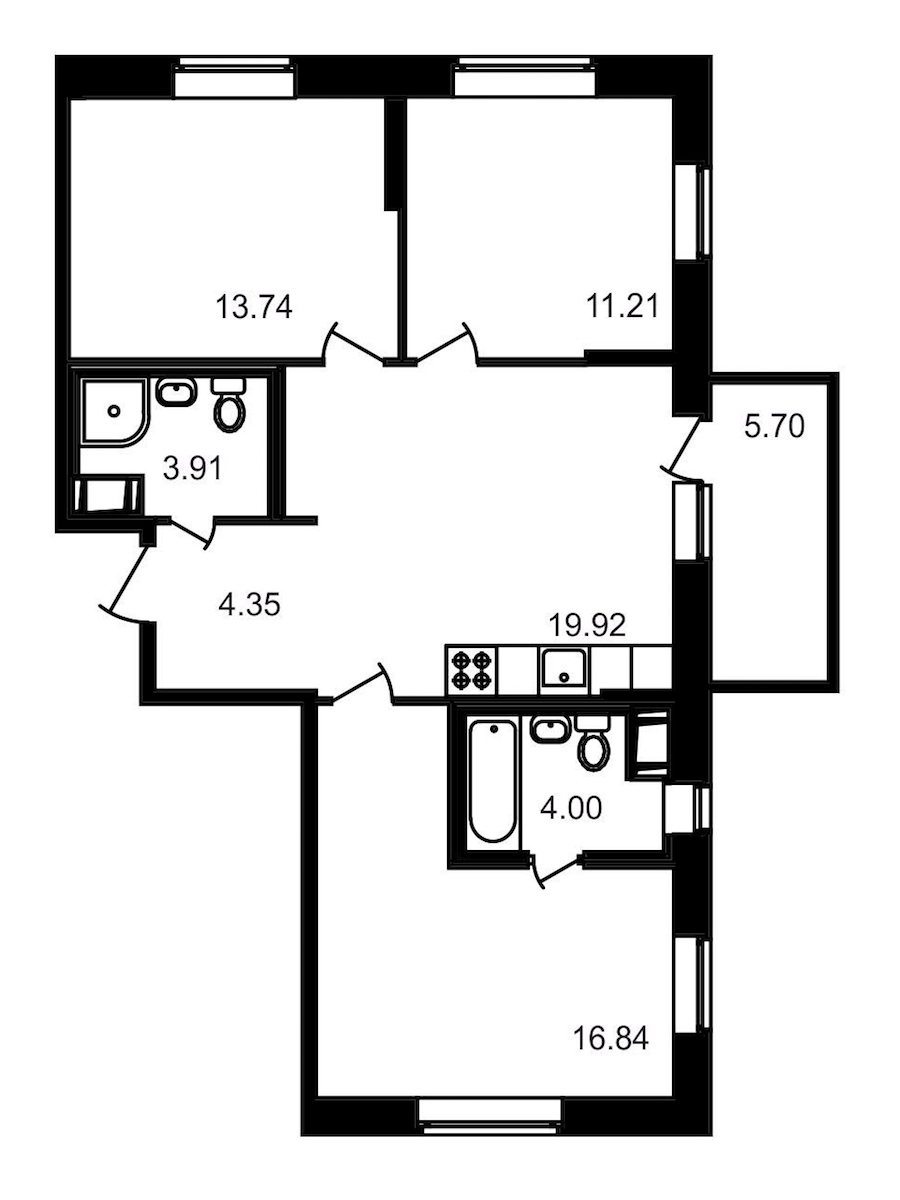 3-комнатная, 80 м² — ЖК ЖК Северный