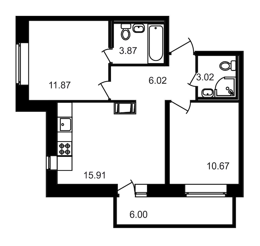 2-комнатная, 57 м² — ЖК ЖК Северный