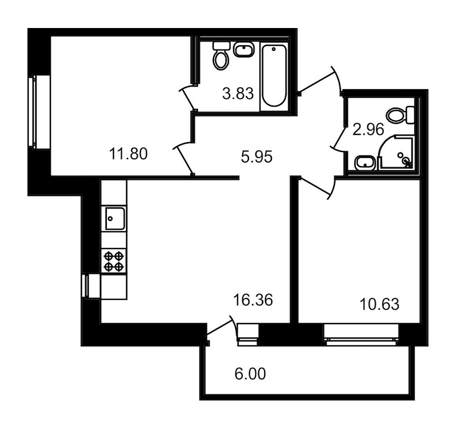 2-комнатная, 58 м² — ЖК ЖК Северный