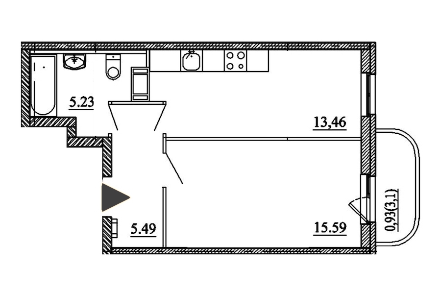 1-комнатная, 41 м² — ЖК ЖК Энфилд