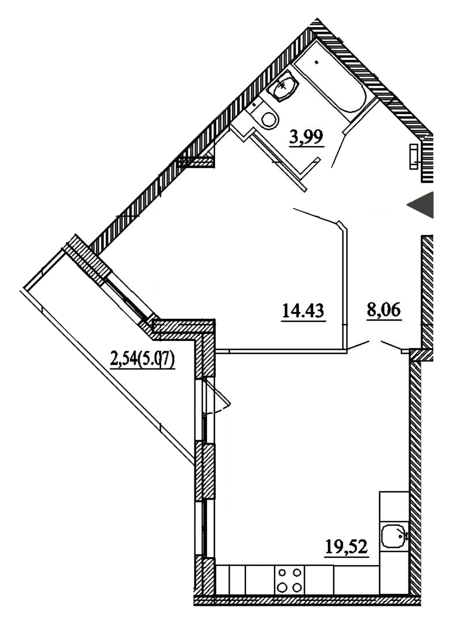 1-комнатная, 49 м² — ЖК ЖК Энфилд
