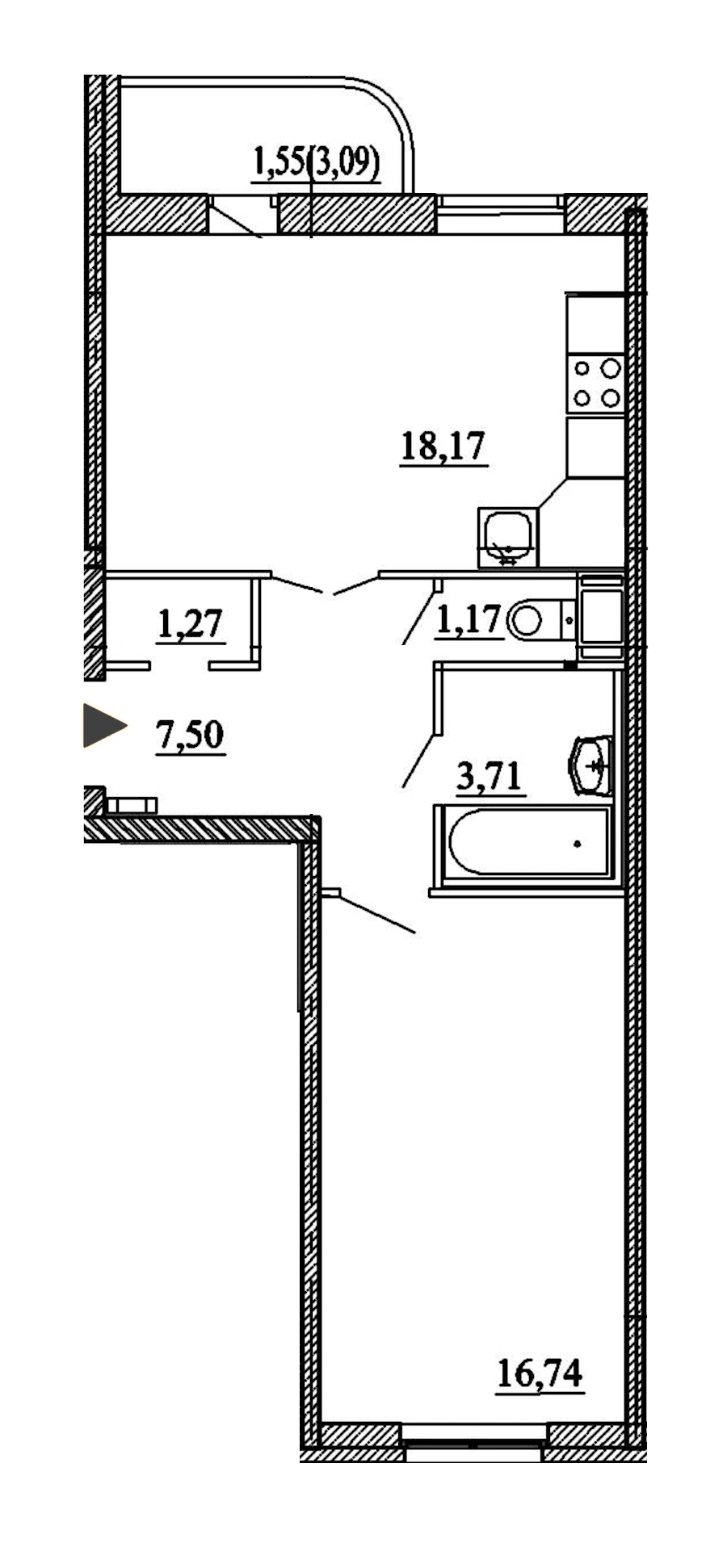 1-комнатная, 50 м² — ЖК ЖК Энфилд