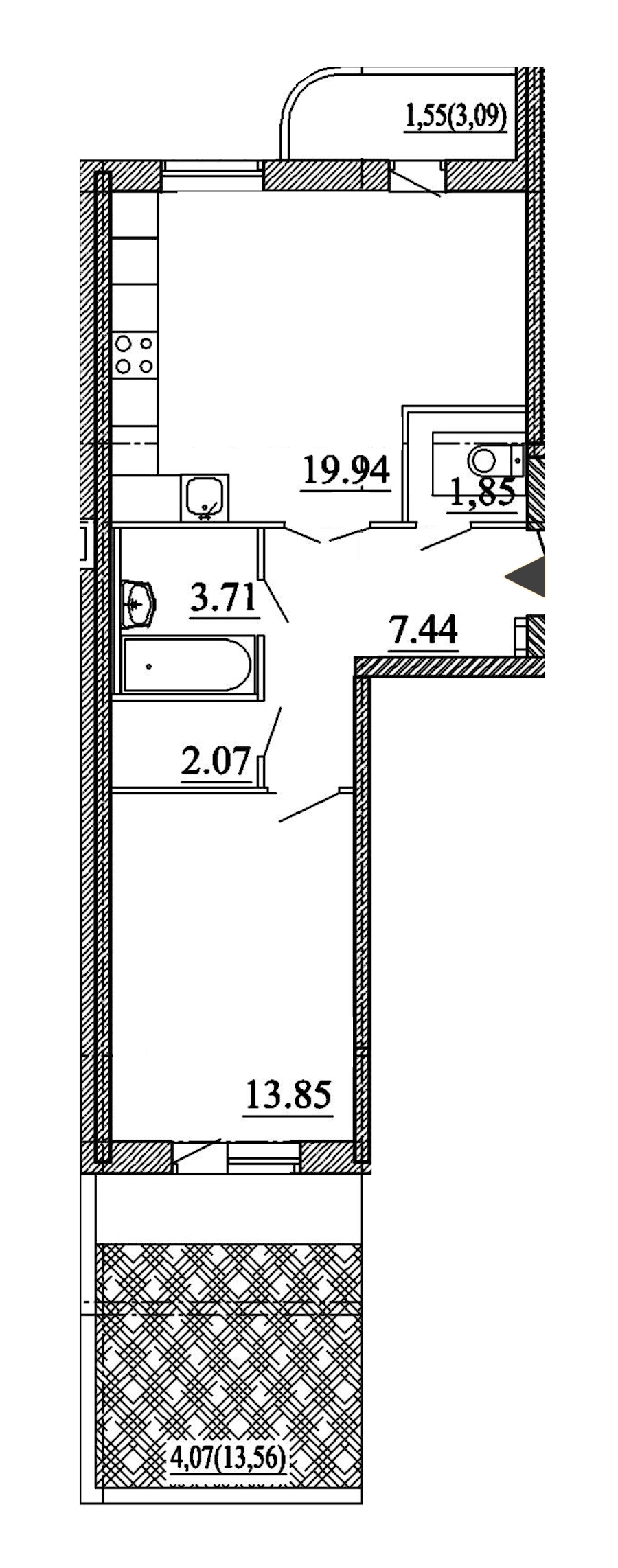 1-комнатная, 54 м² — ЖК ЖК Энфилд