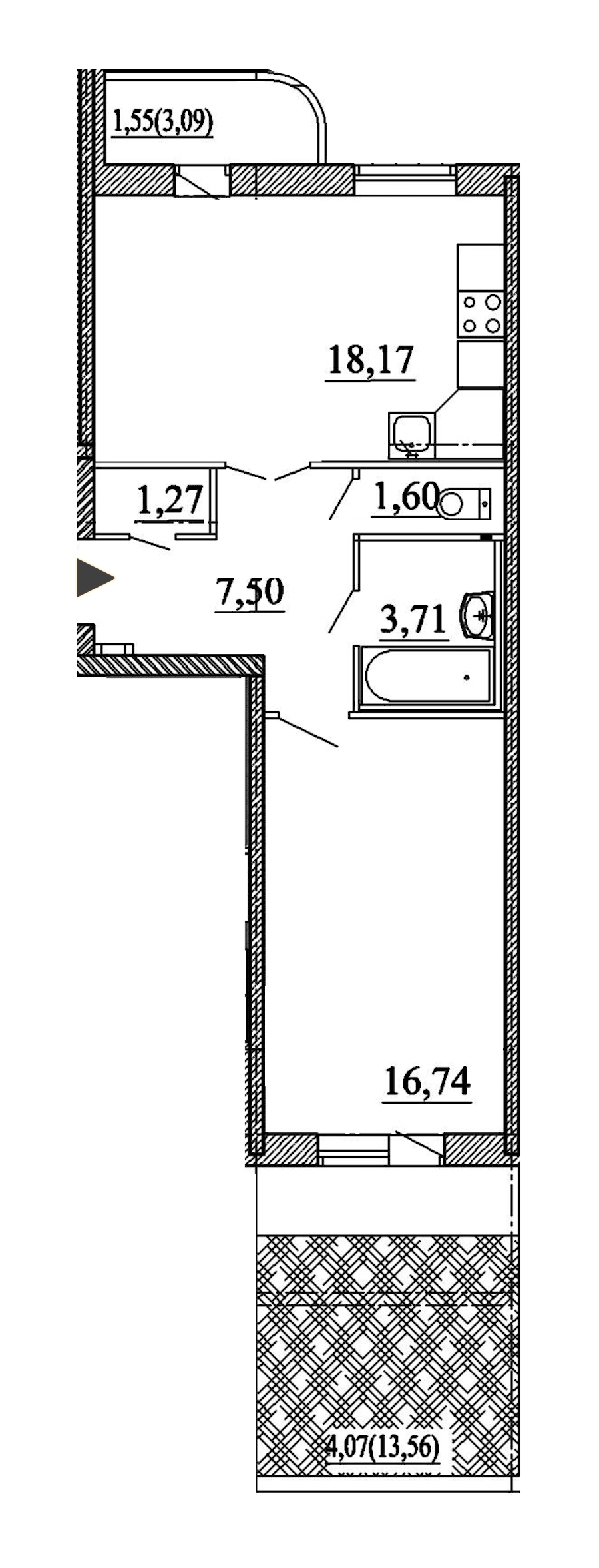 1-комнатная, 55 м² — ЖК ЖК Энфилд