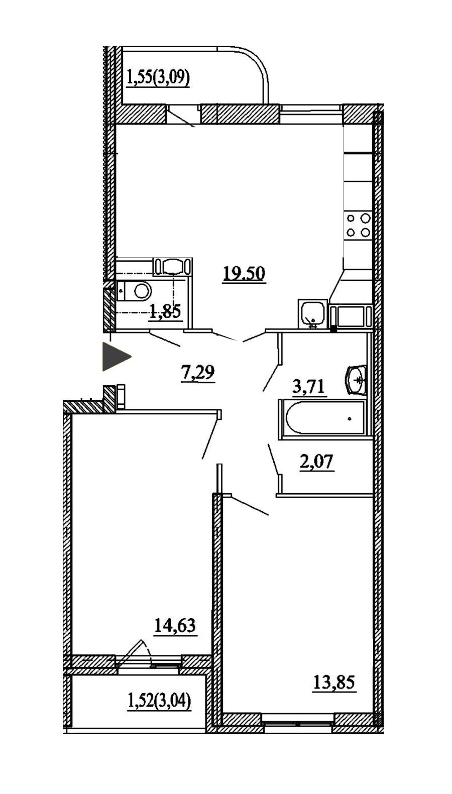 2-комнатная, 66 м² — ЖК ЖК Энфилд