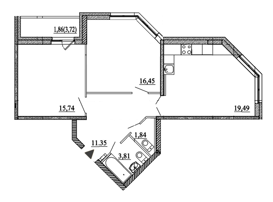 2-комнатная, 71 м² — ЖК ЖК Энфилд