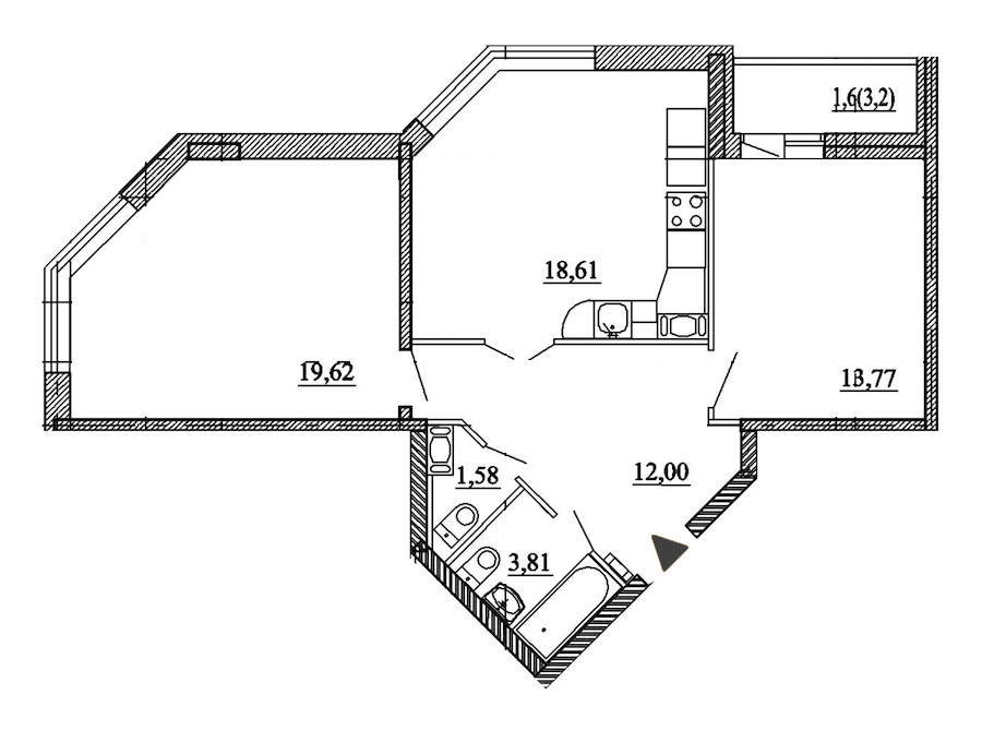 2-комнатная, 71 м² — ЖК ЖК Энфилд